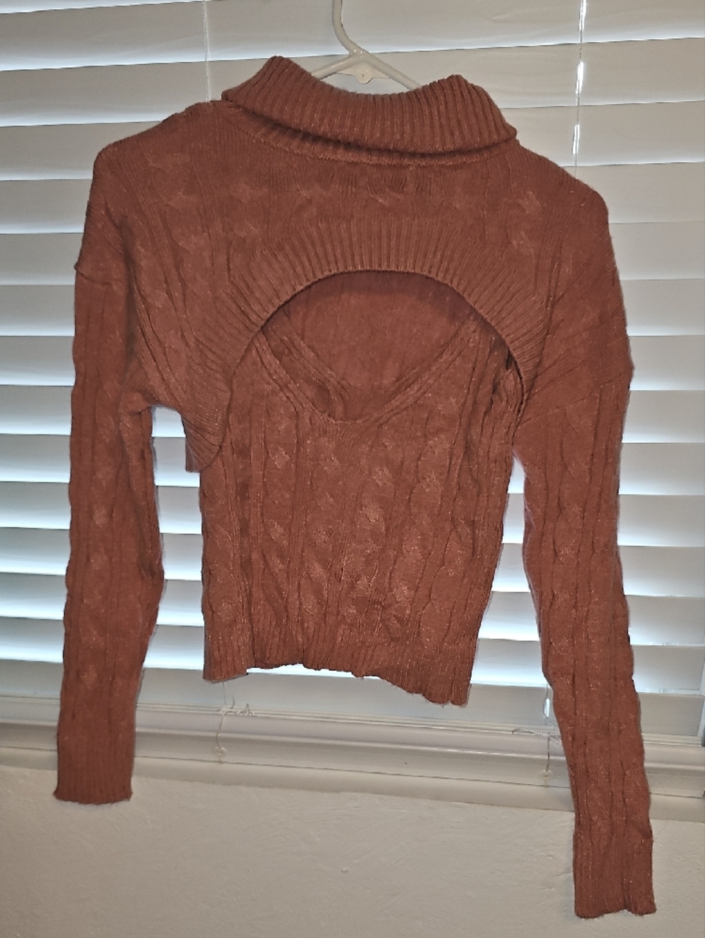 moon & madison Rust Cropped Cable Turtleneck Sweater